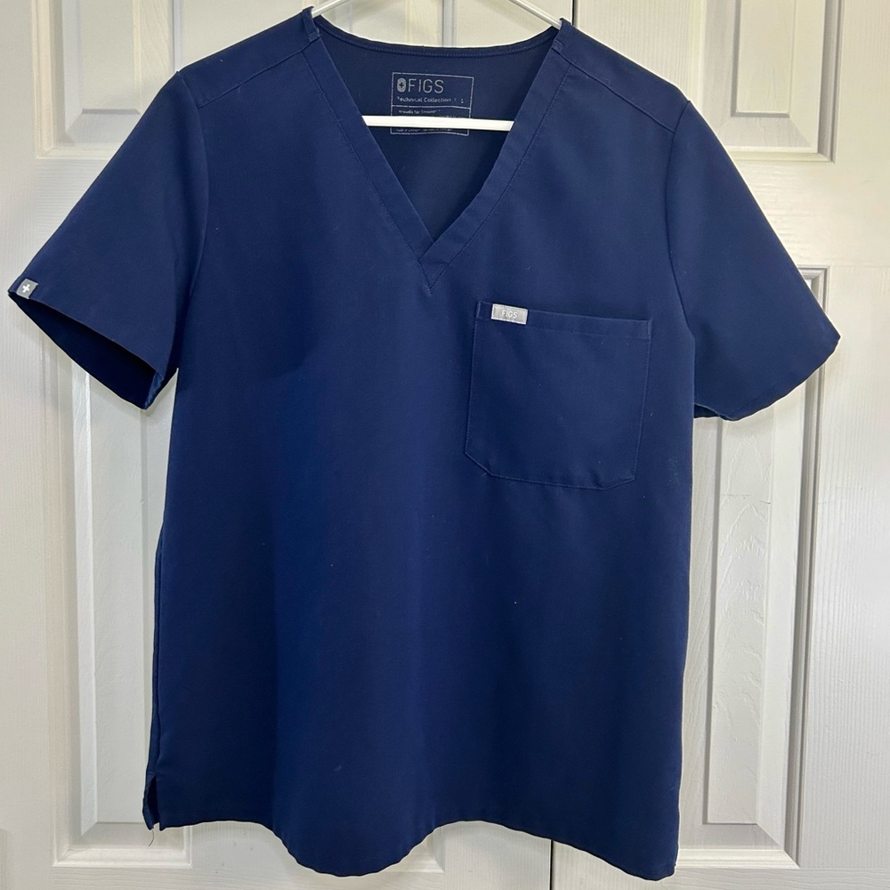 FIGS Professional Navy Blue Scrub Top Short Sleeve w/ Breast Pocket Size Large